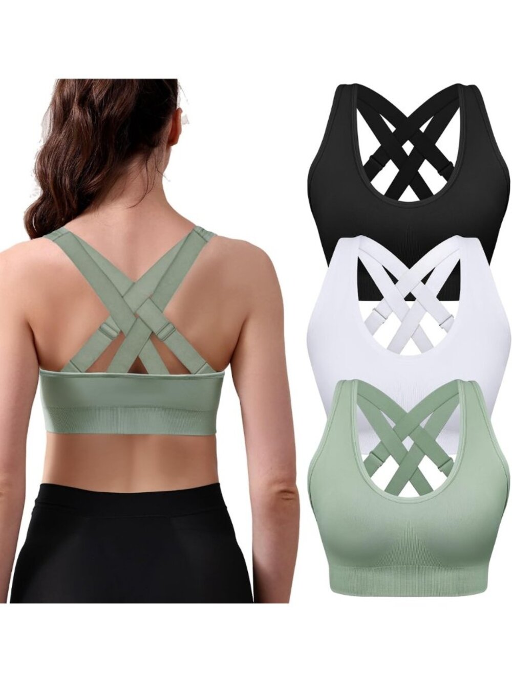 3 Pack Women's Adjustable Padded Sports Bras - Medium Support for Activewear